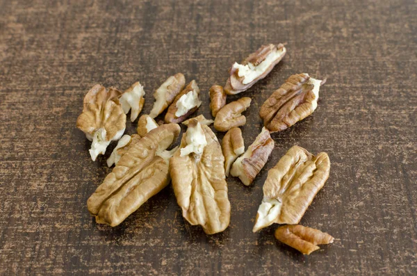 Pecan Nuts Brown Background — Stock Photo, Image
