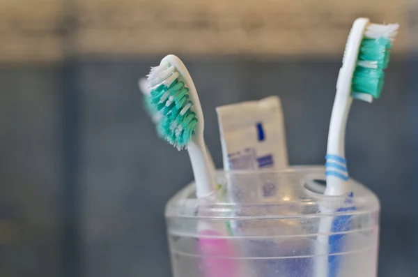 Three Toothbrushes Toothpaste — Stock Photo, Image