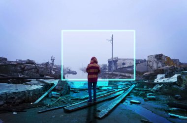 Çocuk Epecuen, Buenos Aires, Arjantin yılında sel izlemek