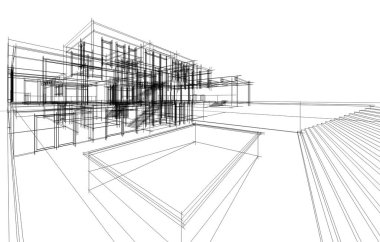 mimari konsepti Eskiz 3d illüstrasyon