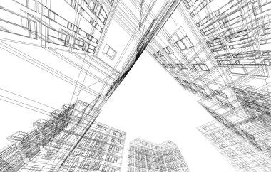 mimari konsepti Eskiz 3d illüstrasyon