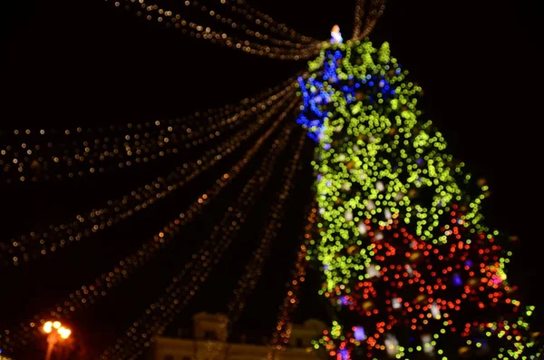 Vista Sfocata Dell Albero Natale Kiev Ucraina — Foto Stock