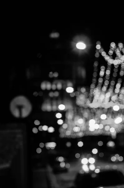 Schwarz Weiß Verschwommene Stadtbeleuchtung — Stockfoto