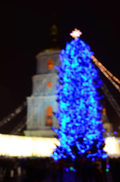 Vista Borrosa Del Árbol Navidad Kiev Ucrania — Foto de Stock