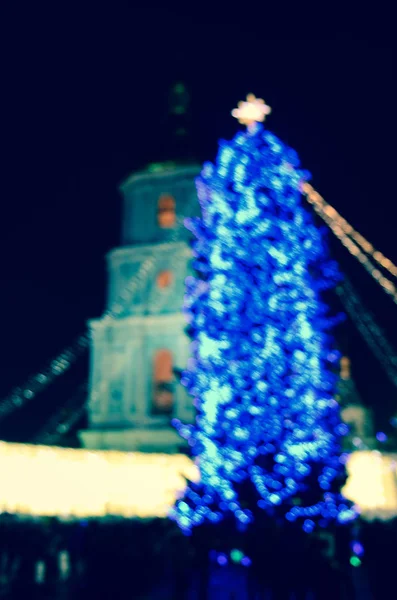 Vista Sfocata Dell Albero Natale Kiev Ucraina — Foto Stock