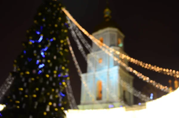 Rozmazaný Pohled Vánoční Stromeček Kyjevě Ukrajina — Stock fotografie
