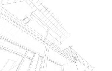 mimari konsepti Eskiz 3d illüstrasyon