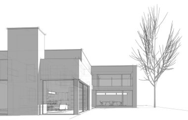 mimari konsepti Eskiz 3d illüstrasyon