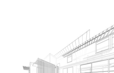 mimari konsepti Eskiz 3d illüstrasyon