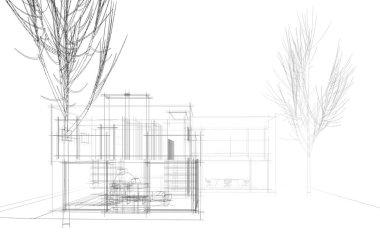 mimari konsepti Eskiz 3d illüstrasyon