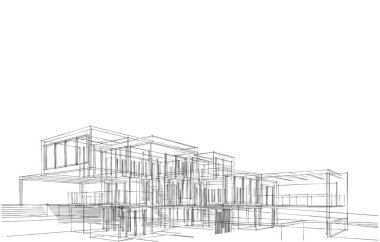 mimari konsepti Eskiz 3d illüstrasyon