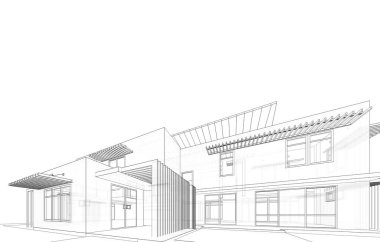 mimari konsepti Eskiz 3d illüstrasyon