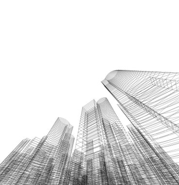 mimari konsepti Eskiz 3d illüstrasyon