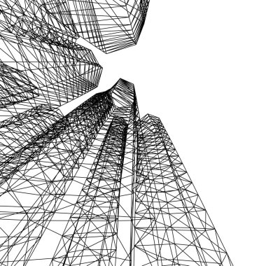 mimari konsepti Eskiz 3d illüstrasyon