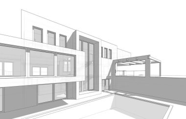 mimari konsepti Eskiz 3d illüstrasyon