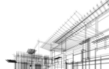 mimari konsepti Eskiz 3d illüstrasyon