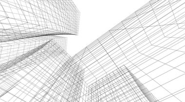 mimari konsepti Eskiz 3d illüstrasyon