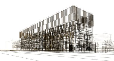 mimari konsepti Eskiz 3d illüstrasyon