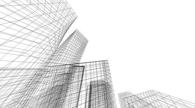 mimari konsepti Eskiz 3d illüstrasyon