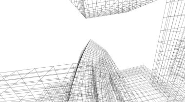 mimari konsepti Eskiz 3d illüstrasyon