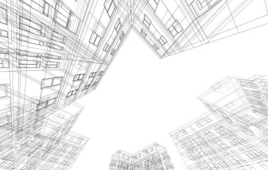 mimari konsepti Eskiz 3d illüstrasyon