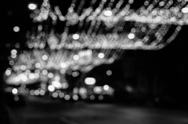 Luces Ciudad Borrosas Blanco Negro — Foto de Stock