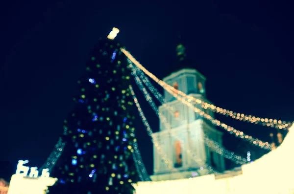 Vista Borrosa Del Árbol Navidad Kiev Ucrania — Foto de Stock
