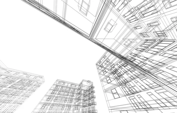 mimari konsepti Eskiz 3d illüstrasyon
