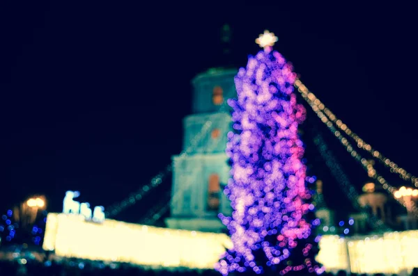 Rozmazaný Pohled Vánoční Stromeček Kyjevě Ukrajina — Stock fotografie