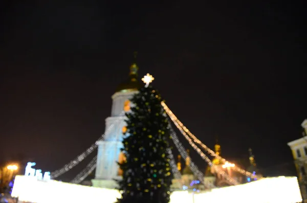 Vista Turva Árvore Natal Kiev Ucrânia — Fotografia de Stock