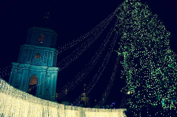 Blurred View Christmas Tree Kyiv Ukraine — Stock Photo, Image