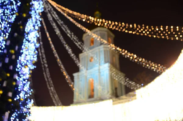 Vista Borrosa Del Árbol Navidad Kiev Ucrania — Foto de Stock