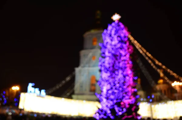 Vista Sfocata Dell Albero Natale Kiev Ucraina — Foto Stock