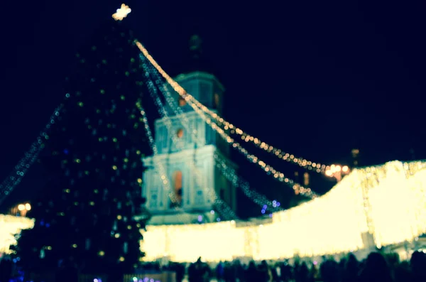 Vista Borrosa Del Árbol Navidad Kiev Ucrania — Foto de Stock