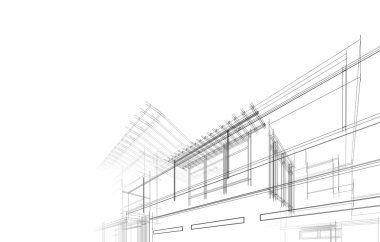 mimari konsepti Eskiz 3d illüstrasyon