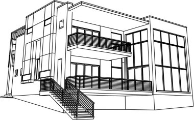 Ev kavramı kroki 3d vektör çizim