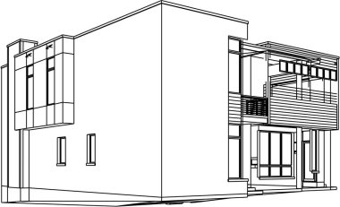 Ev kavramı kroki 3d vektör çizim