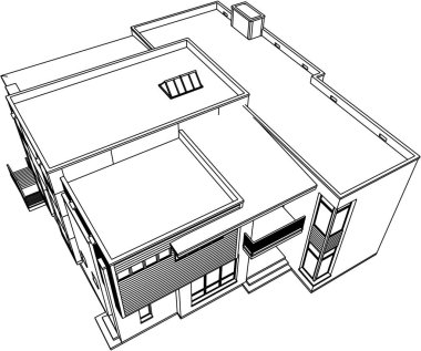 Ev kavramı kroki 3d vektör çizim