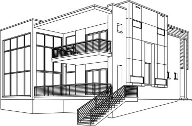 Ev kavramı kroki 3d vektör çizim