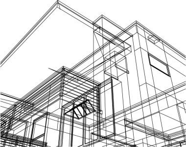 Ev kavramı kroki 3d vektör çizim