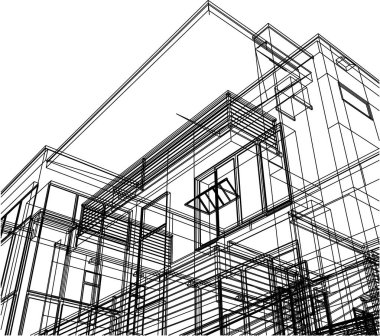 Ev kavramı kroki 3d vektör çizim