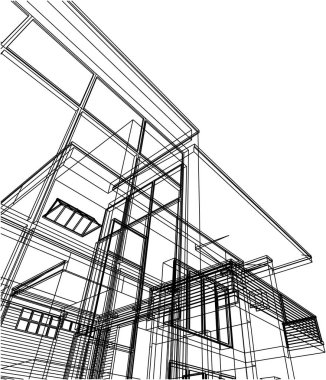 Ev kavramı kroki 3d vektör çizim