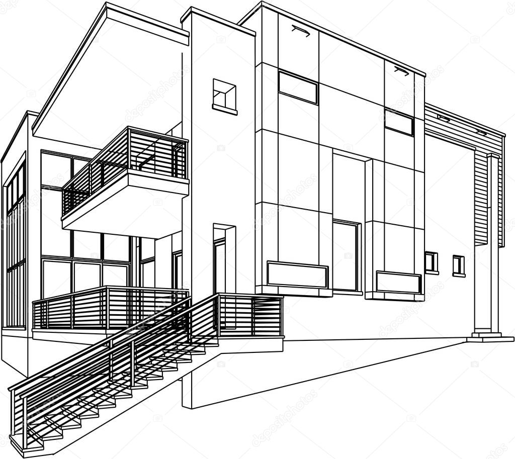 House concept sketch 3d vector illustration