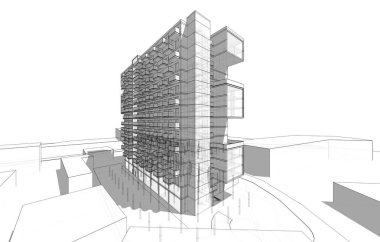 Binanın mimari 3d çizim çizim ev