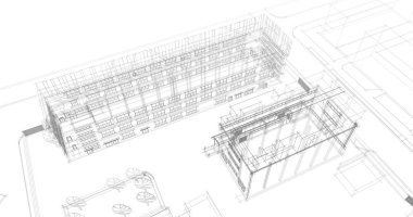 mimari çizimleri 3B illüstrasyon - illüstrasyon