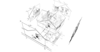 mimari çizimleri 3B illüstrasyon - illüstrasyon