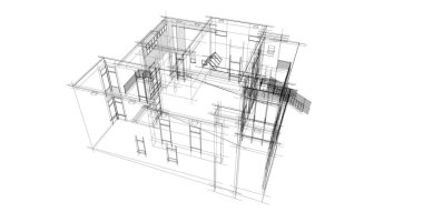 Arkaplanda mimari bina 3d illüstrasyon,