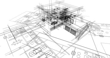 Binanın mimari 3d çizim çizim ev