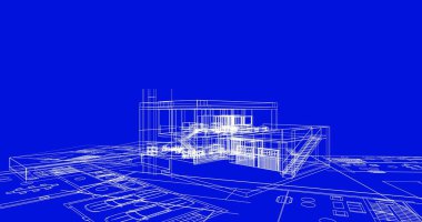 Binanın mimari 3d çizim çizim ev