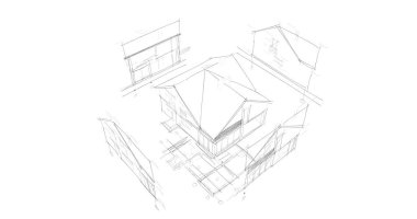 mimari çizimleri 3B illüstrasyon - illüstrasyon